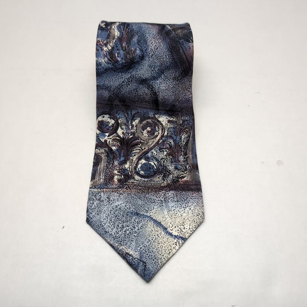 Albert Nipon Mens Neck Tie Silk Blue Purple Swirl Wide